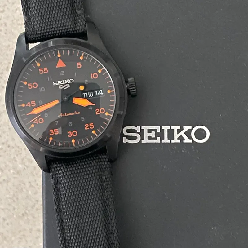 Seiko 5 Sports Black Dial Black Nylon Men's Watch- SRPH33